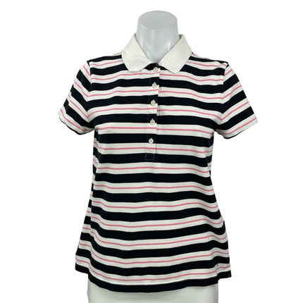 Tommy Hilfiger Women's Black Pink Short Sleeve Striped Polo Shirt Top Size M