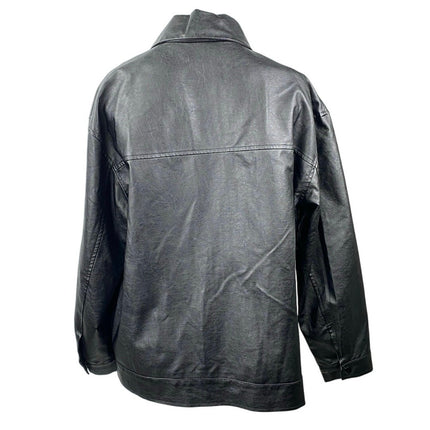 Princess Polly Women's Black Long Sleeve Faux Leather Vegan Shirt Jacket Size 4