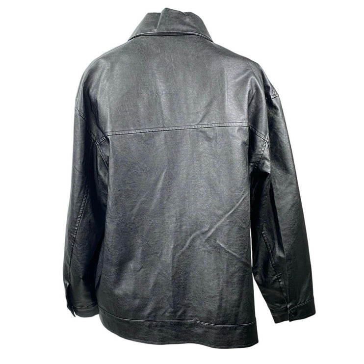 Princess Polly Women's Black Long Sleeve Faux Leather Vegan Shirt Jacket Size 4