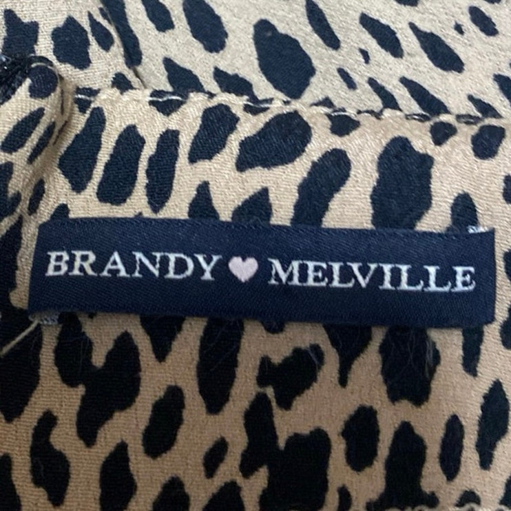 Brandy Melville Brown Black Leopard Animal Print Zipper Midi A-Line Skirt Size S