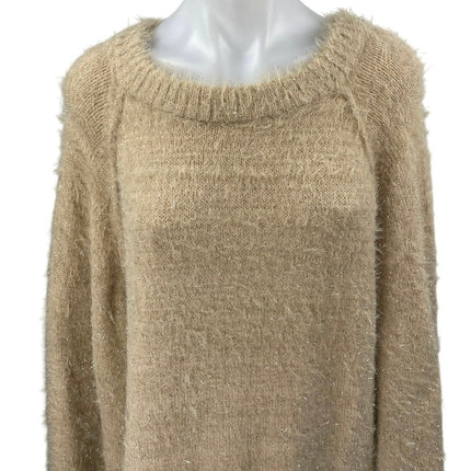 Easel Women's Brown Tan Fuzzy Faux Fur Long Sleeve Knit Mini Sweater Dress Size S