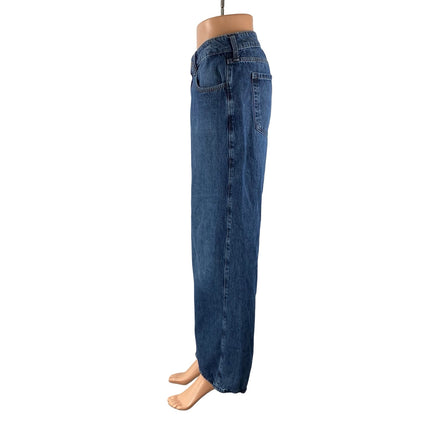 Hollister Women's Blue Low Rise Straight Baggy Wide Leg Denim Jeans Pants Sz 31