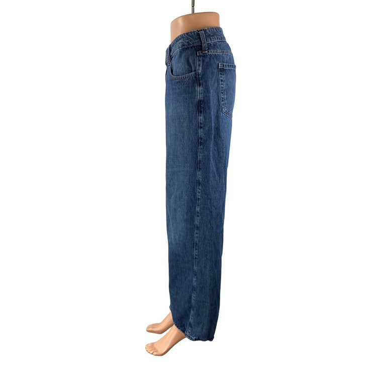 Hollister Women's Blue Low Rise Straight Baggy Wide Leg Denim Jeans Pants Sz 31