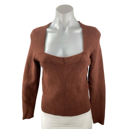 Abercrombie & Fitch Brown Long Sleeve Ribbed Knit Square Neck Sweater Top Size L