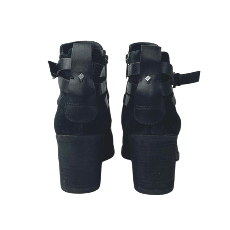 Sam Edelman Hannah Black Suede Leather Strap Almond Toe Chelsea Ankle Boots 8.5