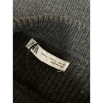 Zara Women's Black Long Sleeve Ribbed Knit Crew Neck Pullover Sweater Top Size L