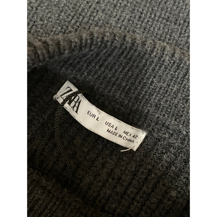 Zara Women's Black Long Sleeve Ribbed Knit Crew Neck Pullover Sweater Top Size L