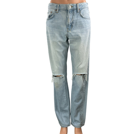 Zara Women's Blue Light Wash High Rise Distressed Straight Denim Jeans Size 6