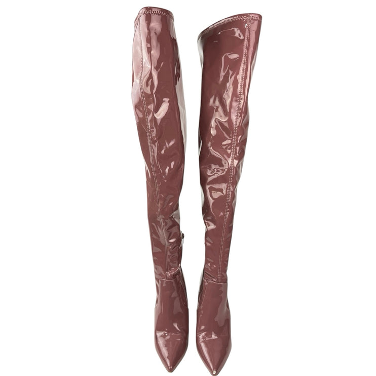 Steve Madden Mauve Viktory Patent Leather Latex Pointed Over The Knee Boots 8.5M