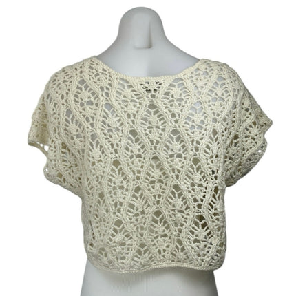 Abercrombie & Fitch Women's Cream Crochet Knit Short Sleeve Crop Sweater Top S