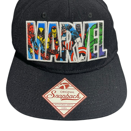 Marvel Avengers Character Black Embroidered Logo Snapback Baseball Cap Hat OS