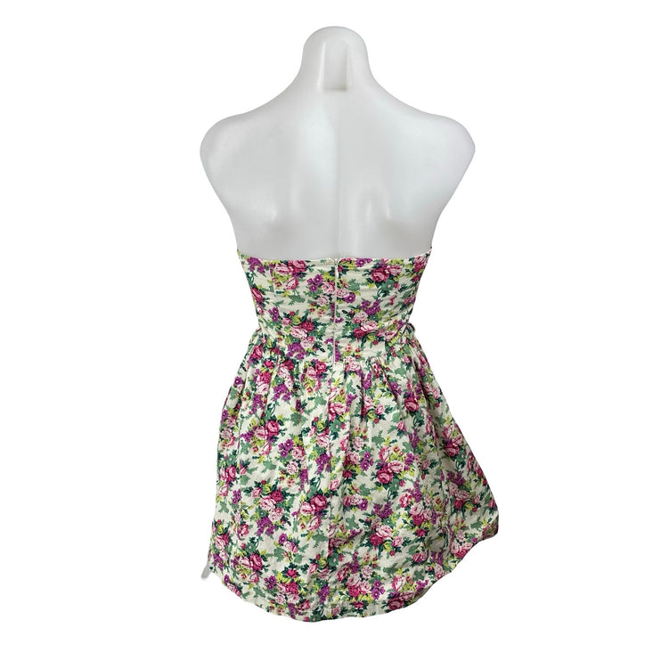 Sans Souci Multicolor Floral Strapless Sweetheart Fit & Flare Mini Dress Size S