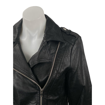 INC International Concepts Womens Black Faux Leather Moto Biker Coat Jacket Sz S