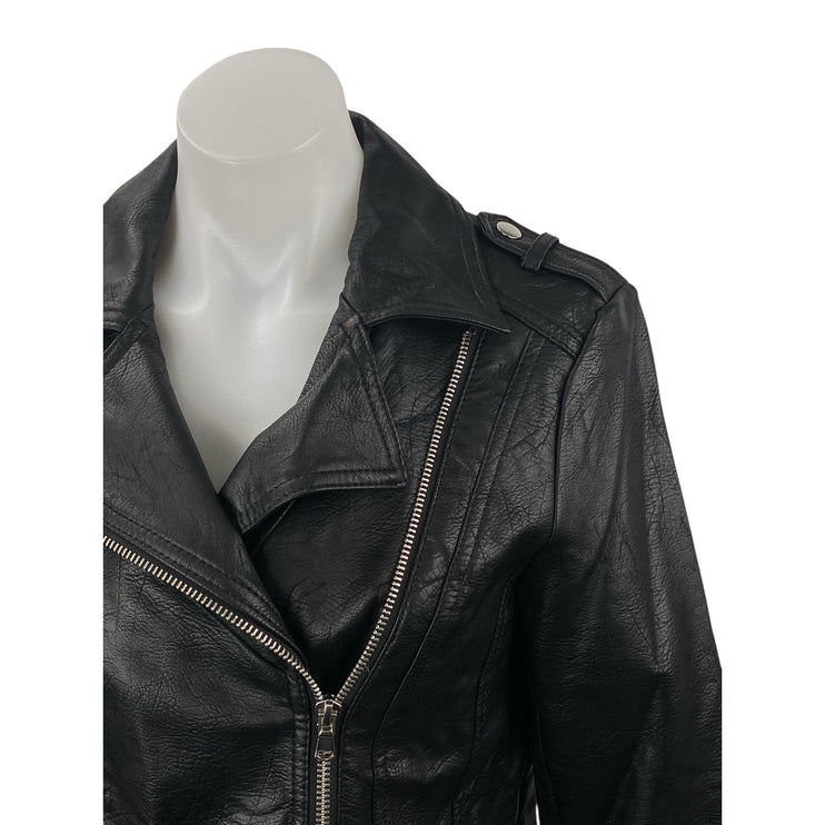 INC International Concepts Womens Black Faux Leather Moto Biker Coat Jacket Sz S