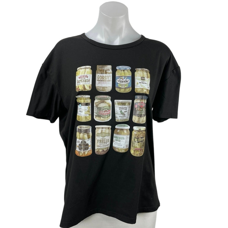 Women's Black Branded Pickle Jars Graphic Short Sleeve T Shirt Tee Top Size XL