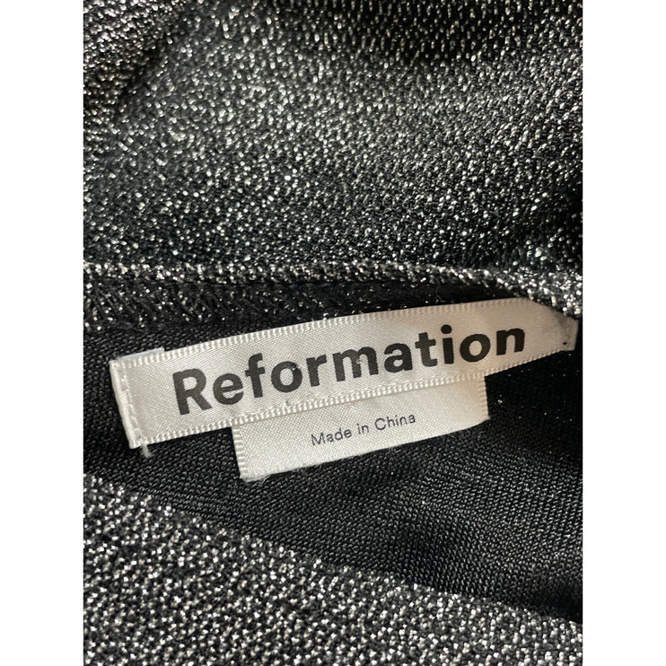 Reformation Sparkly Sterling Metallic Gray One Shoulder Long Sleeve Blouse Top S