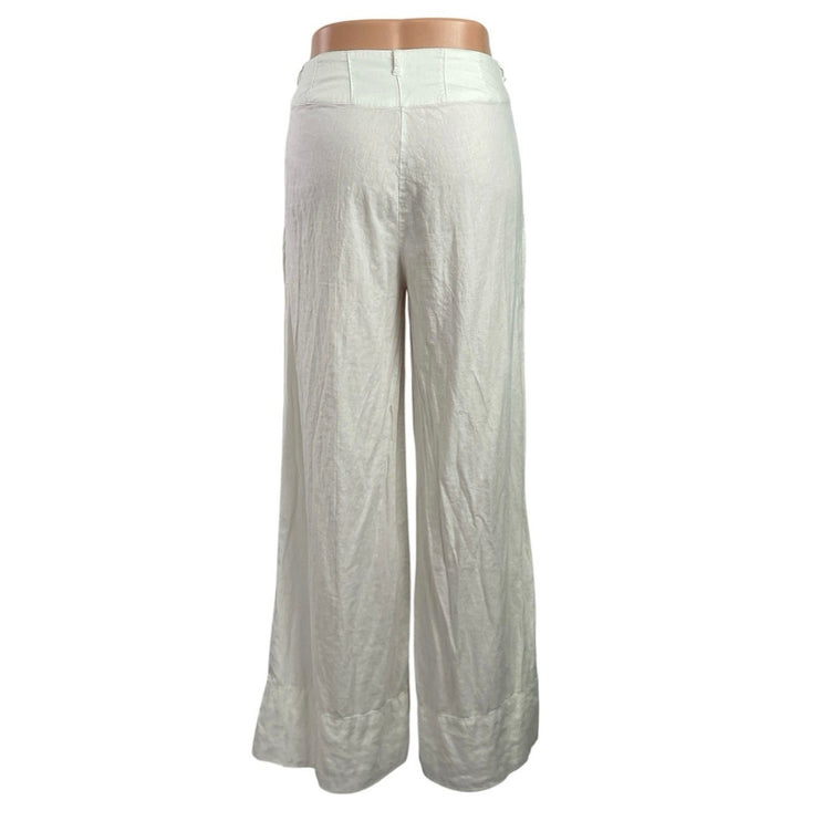 Free People Women's White High Rise Button Pleated Wide Leg Trousers Pants Sz 2