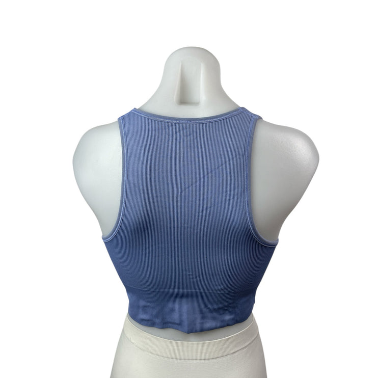 Athleta Women's Blue Ribbed Knit Sleeveless Yoga Workout Athletic Crop Top Sz S