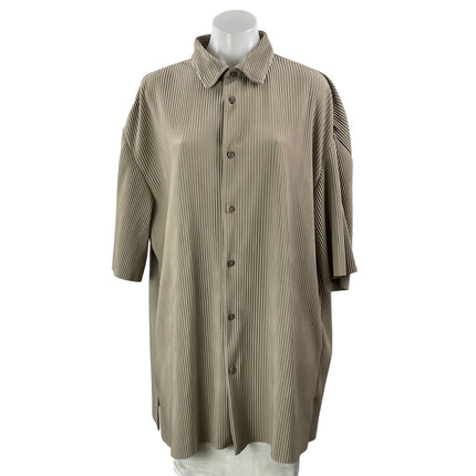 Zara Women's Beige Ribbed Plisse Half Sleeve Button Down Shirt Tunic Top Size L