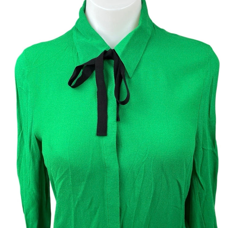 & Other Stories Green Bow Tie Button Down Collar Long Sleeve Shirt Blouse Top 2