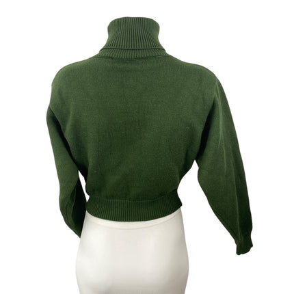 Zara Women's Green Long Sleeve Turtleneck Rib Knit Cropped Sweater Top Size S