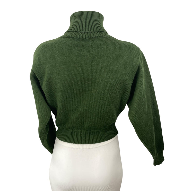 Zara Women's Green Long Sleeve Turtleneck Rib Knit Cropped Sweater Top Size S