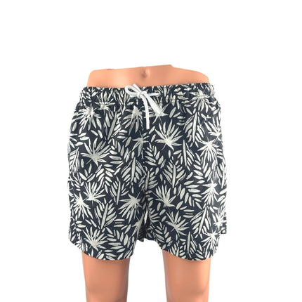 Zara Men's Black White Leaf Tropical Hawaiian Surf Beach Mini Shorts Size L