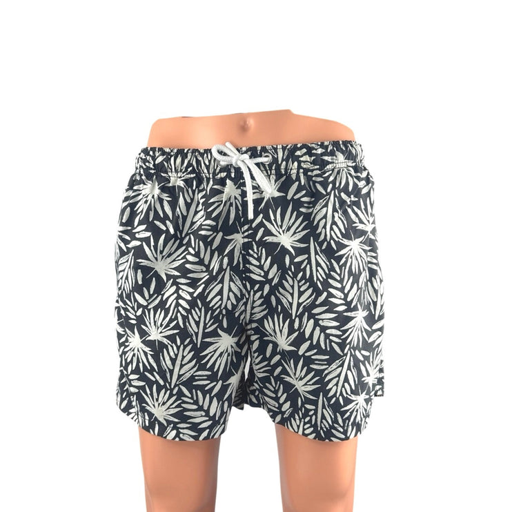 Zara Men's Black White Leaf Tropical Hawaiian Surf Beach Mini Shorts Size L