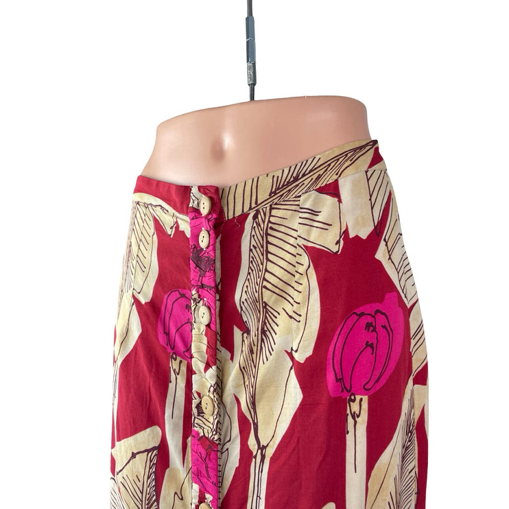 Zara Women's Multicolor Tropical High Rise Button Midi Pencil Straight Skirt S