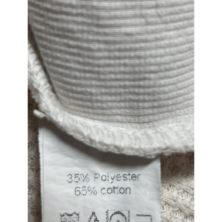 Women's White Waffle Knit Thermal Pocket Long Sleeve Button Down Shirt Top Sz M
