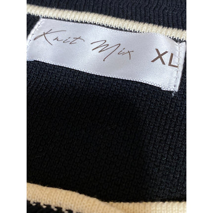 Knit Mix Women's Black White Long Sleeve Crew Button Up Cardigan Sweater Top XL