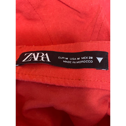 Zara Women's Bright Red High Waisted Zip Y2k Straight Pencil Mini Skirt Size M