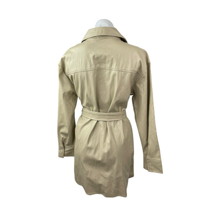 ASOS Collusion Beige Faux Vegan Leather Long Sleeve Belted Mini Shirt Dress Sz 6