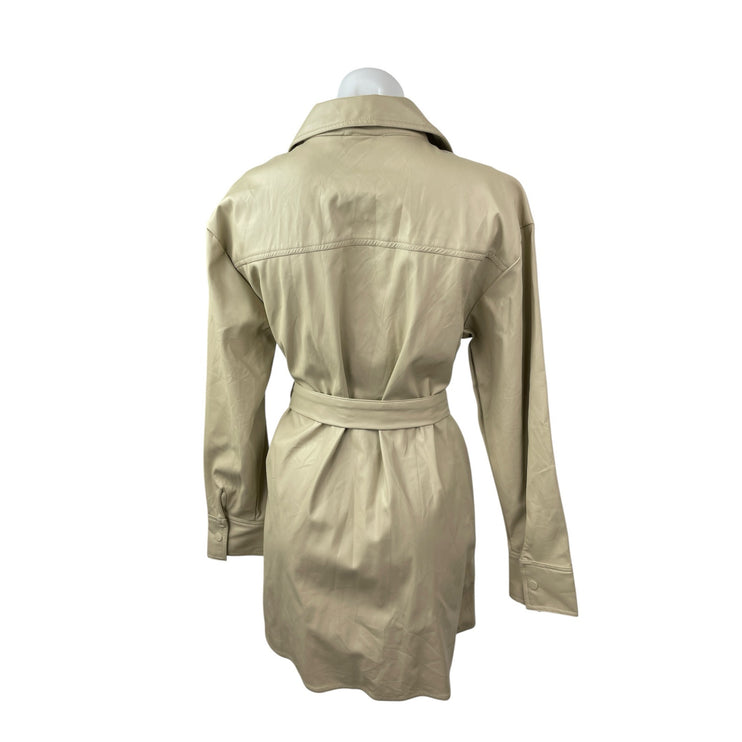ASOS Collusion Beige Faux Vegan Leather Long Sleeve Belted Mini Shirt Dress Sz 6