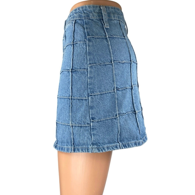 Forever 21 Women's Blue Patchwork High Waisted Pencil Denim Mini Jean Skirt 25