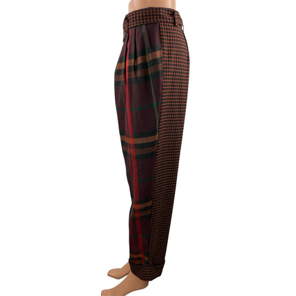 Topshop Women's Multicolor Plaid Check Pleated Belted Tapered Trouser Pants Sz 6