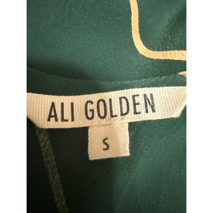 Ali Golden Women's Green Gold Silk Abstract Short Sleeve V Neck Crop Jumpsuit S