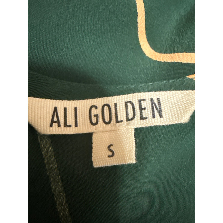 Ali Golden Women's Green Gold Silk Abstract Short Sleeve V Neck Crop Jumpsuit S