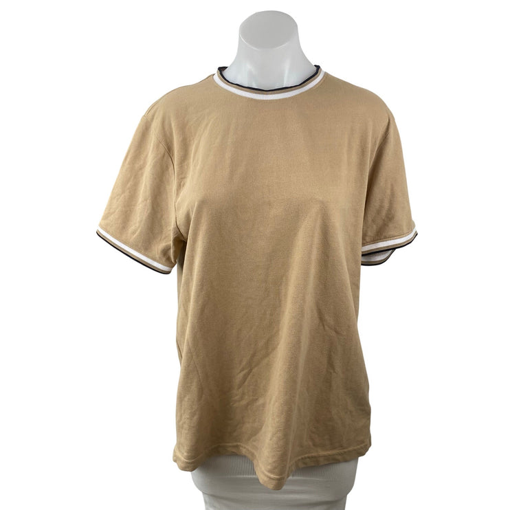 Denim & Flower Womens Beige Crew Neck Short Sleeve Tee Ringer T-Shirt Top Size L