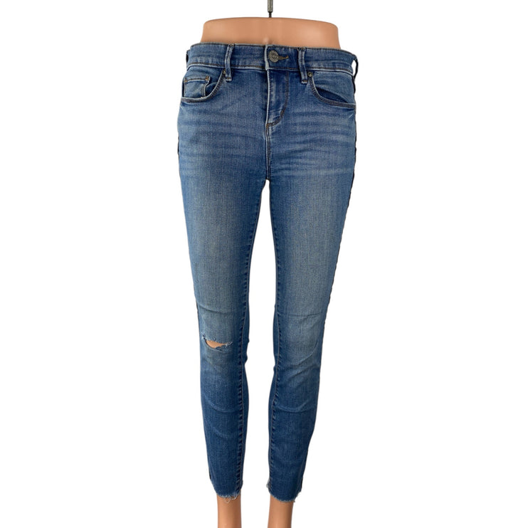 Loft Blue Side Striped Ripped Distressed High Rise Skinny Denim Jeans Pants Sz 2