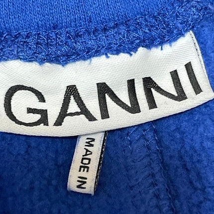 Ganni Women's Blue High Rise Drawstring Fleece Lounge Wide Sweat Shorts Size S