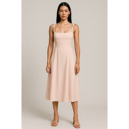 Azazie Pink Sleeveless Tie Strap Bridesmaid Cami Tank Fit & Flare Midi Dress 14
