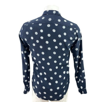 Zara Men's Navy Blue Polka Dots Geometric Long Sleeve Button Down Shirt Top Sp