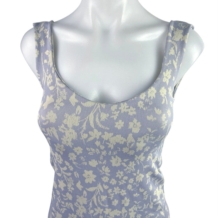 Free People Clean Lines Purple Floral Sleeveless Thong Bodysuit Tank Top Sz M/L