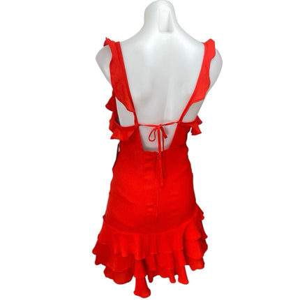 NEW Lulus Carmela Coral Red Sleeveless V Neck Ruffle Mini A Line Dress Size XS