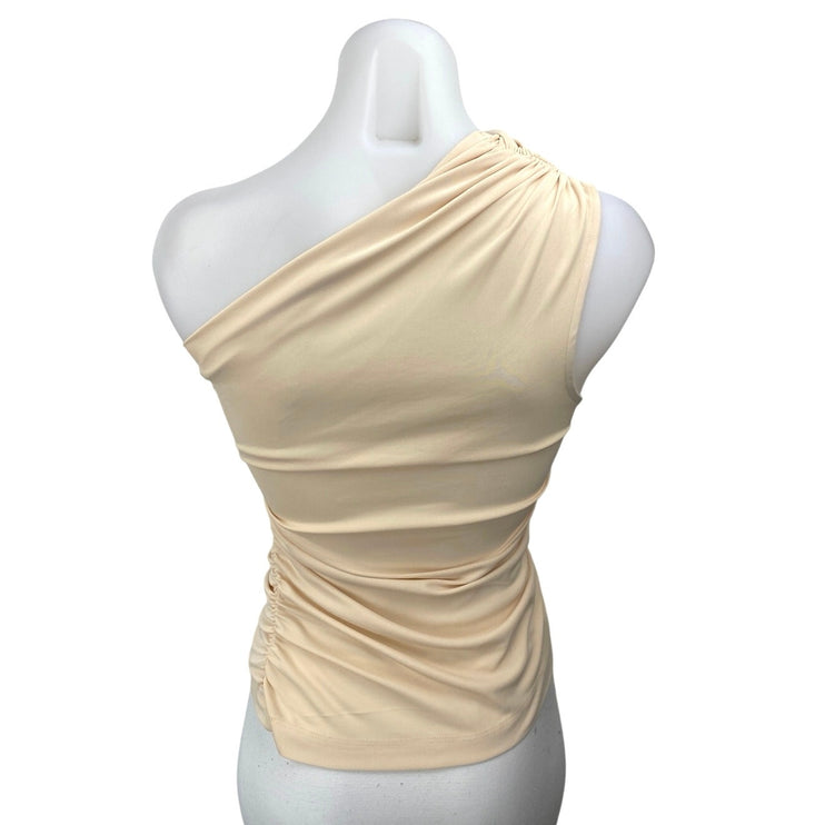 Zara Cream One Shoulder Sleeveless Ruched Stretch Drapey Blouse Top Size XS