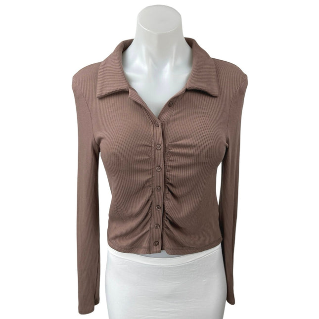 Abercrombie & Fitch Brown Ribbed Knit Collared Button Up Cardigan Sweater Top S