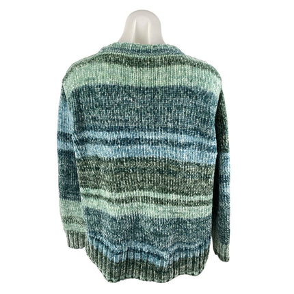 Style & Co Woemn's Green Striped Knit Crewneck Long Sleeve Knit Sweater Top Sz S