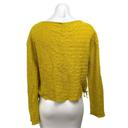 NEW Zara Women's Yellow Textured Boat Neck Long Sleeve Boxy Blouse Top Size S