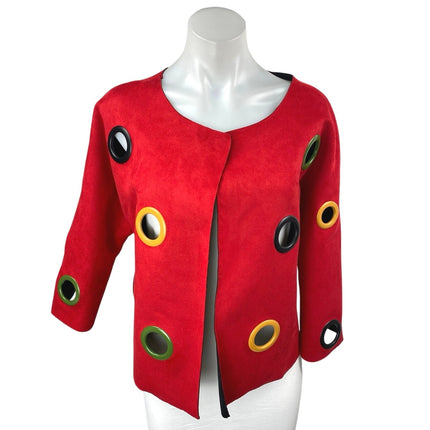 NEW $140 Adore Red Faux Vegan Suede Grommet Open Front Long Sleeve Coat Jacket M